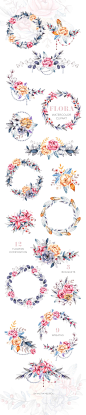 Watercolor Floral Clipart Elements and Compositions : Watercolor Floral Clipart Elements and Compositions – FLORA