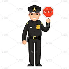 警察警察停车标志警察法律正义警察犯罪保护卡通平面设计人物孤立向量插画