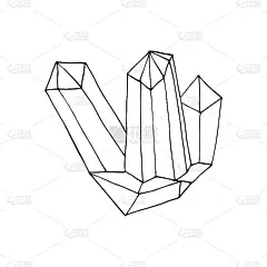 水晶图标,标签。手绘涂鸦风格的素描。简约,单色。宝石,闪闪发光,宝贝。