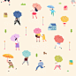 途中遇雨 手绘人物 休闲生活 人物插图插画设计AI