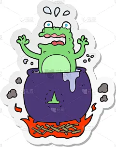 标签,漫画,幽默,可爱的,药剂,传统,大锅炉,图像,绘制
