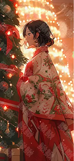 圣诞节元素背景穿着圣诞服额女孩手机电脑壁纸背景15