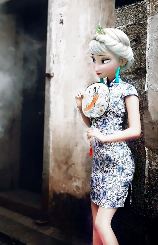 《冰雪奇缘》Elsa Anna穿上中国旗...