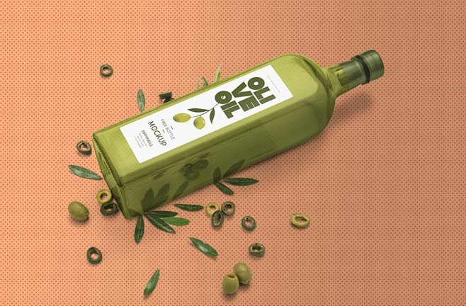 橄榄油玻璃瓶瓶贴标签食品包装展示效果图V...