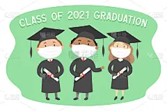 2021届毕业生。卡通风格的海报。矢量图