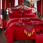 迪缦家纺中式婚庆床品大红绣花七件套结婚床上用品红中国风多件套