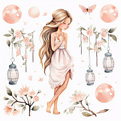 水果花园的性别显示,白花在一块树中,有色彩、简单、软色彩、彩色、不同变异、9-月的怀孕女孩,持有长足的树,用白色花在她坐在一块树下,其头上有白色彩色彩色果、水果原状、白红色色树脂、白复合剂、白红树脂肪。