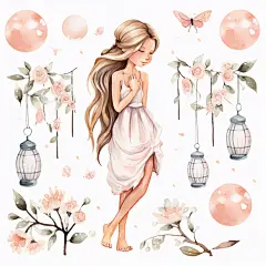 水果花园的性别显示,白花在一块树中,有色彩、简单、软色彩、彩色、不同变异、9-月的怀孕女孩,持有长足的树,用白色花在她坐在一块树下,其头上有白色彩色彩色果、水果原状、白红色色树脂、白复合剂、白红树脂肪。