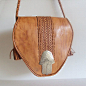 Tan leather Moroccan bag with sterling hamsa.