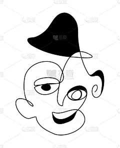 抽象超现实的脸连续的一条线画时尚肖像涂鸦墨水画抽象的脸极简风格一条线画现代线艺术矢量插图
