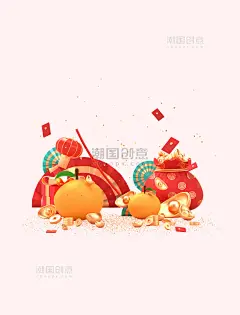 c4d新年场景兔年快乐场景元素3d春节春节年货节