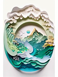 中式非遗山水剪纸｜青绿山水系列
