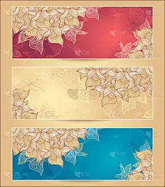 设置花贝壳海藻抽象花卉横幅