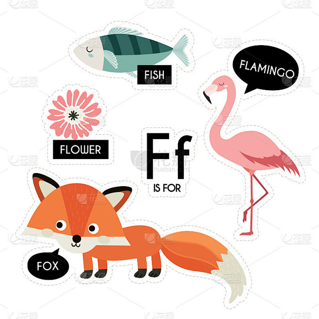 孩子字母表。字母F。
