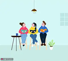 吊灯桌椅绿植手拿书本抬头望灯休闲插画休闲生活素材下载-优图网-UPPSD