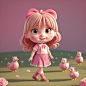 00060-2768966830-A little girl of five or six years old is walking on the grass, wearing pink clothes, a big pink bow on her head, long golden ha