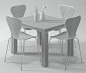 现代时尚白色亚光白色方形实木餐桌方格条纹木质餐椅桌椅组合