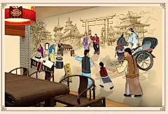 手绘山西特色美食刀削面火锅大型壁画餐厅小吃店客栈自粘壁纸墙纸-淘宝网
