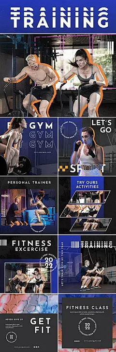 【素材能量站】海报 九宫格 运动 朋友圈 健身 健身房 宣传 课程 俱乐部 动感 健身教练 动感单车|1018088 