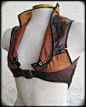 front Fleur-De-Lis Steam Punk Leather Vest with Long Fur Cowhide Inlay