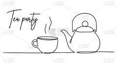 一杯茶和茶壶。茶。连续单线绘制。简约的图形。矢量插图,eps10