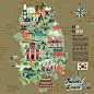 187韩国旅行地标首尔塔昌德宫南山民俗村美食手绘地图矢量EPS素材-淘宝网