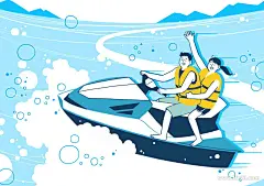 冲浪划水 手绘水上竞技休闲运动插图插画PSD素材_商务插画_素材下载-乐分享素材网