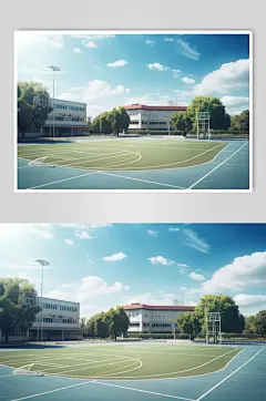 AI数字艺术校园学校操场场地摄影图