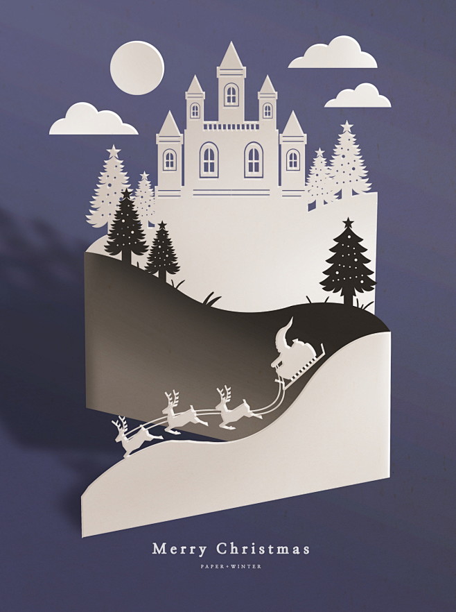 冰雪城堡 圣诞子夜 立体贺卡 圣诞节海报...
