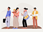 Queuing man design mobile women people graphic web app pastel woman vector character illustration