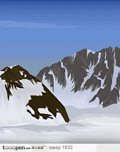 雪地高山冬日风景插画