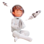 可爱的太空人沉思 3D 插图
