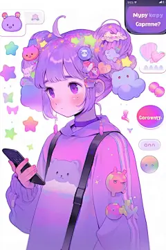 亮眼紫色活泼扁平风多巴胺女孩穿搭人物插画