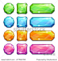 Set of cartoon colorful crystal buttons for game or web design, isolated on white@北坤人素材