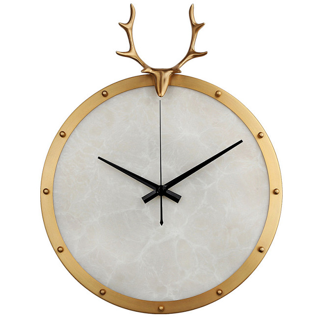 挂钟客厅个性创意时尚北欧轻奢纯铜鹿头钟表...