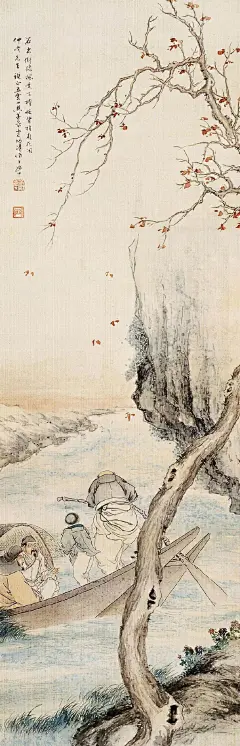 青帘白舫益州来，巫峡秋涛天地回。石出倒听枫叶下，橹摇背指菊花开。贪趋相府今晨发，恐失佳期后命催。南极一星朝北斗，五云多处是三台。——唐·杜甫《送李八秘书赴杜相公幕 》
【图：李幼清】