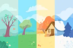 手绘可爱卡通四季春夏秋冬矢量插画设计