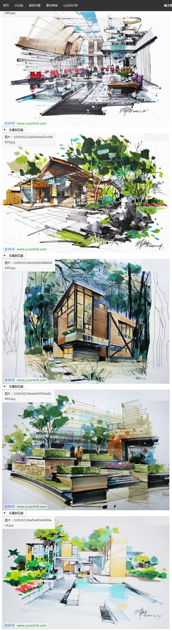 马克笔手绘效果图，比较有特点_景观手绘_园林吧-花瓣网