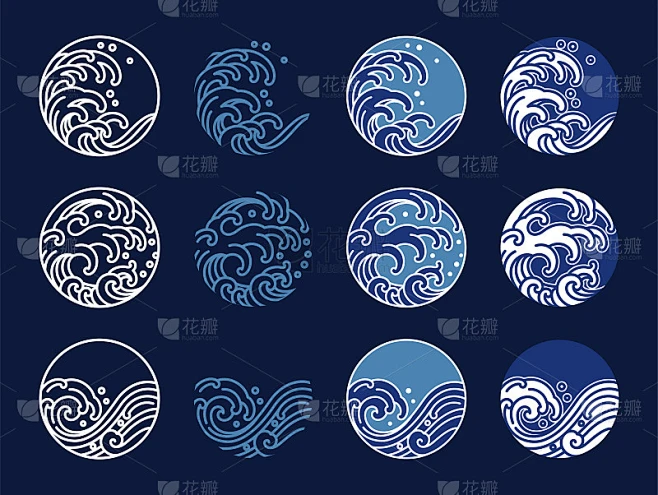 Water and ocean wave line art logo vector illustra素材-花瓣网