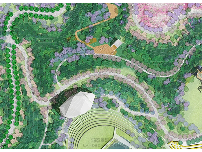 水彩风格滨河湿地山体公园规划彩平psd分层源文件-花瓣网