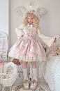 OP: plush collar and sleeves, bowknots on front and waist, plush clouds pattern on skirt, flounce hemline lolita corduroy winter dress.
JSK: square neckline, adjustable shoulder straps, bowknots on front and waist, plush clouds pattern on skirt, flounce h