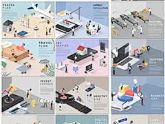 13张未来手机移动时代人物研究分析科学技术AI矢量卡通插画素材模板