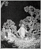 富兰克林·布斯（Franklin Booth，1874-1948）20世纪初的流行杂志插画家，是美国最早的现代ex libris设计师之一，年少时误以为杂志上刊印的版画是钢笔画，因此来用笔墨进行临摹练习，阴差阳错之下具有独特的个人风格插图风格。他的钢笔画中各种灰阶层次很丰富，暗部灰阶可以拉 ( (100)