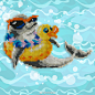 #我爱拼豆# perler官网看到的，超可爱~~~戴着太阳眼镜，用着小黄鸭游泳圈的海豚~度假风啊~~~~（羡慕有暑假的……） ​​​​