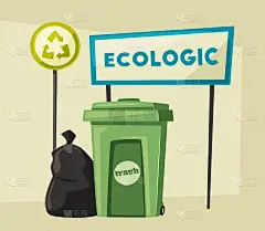 生态和垃圾。卡通矢量插图。清洁公司