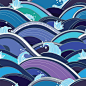 手绘蓝色海浪日本传统和风纹理平铺背景图案 EPS矢量设计素材 25P-淘宝@北坤人素材