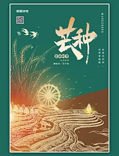 二十四节气芒种梯田绿色大气海报