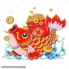 喜庆春节新年卡通锦鲤福袋插画