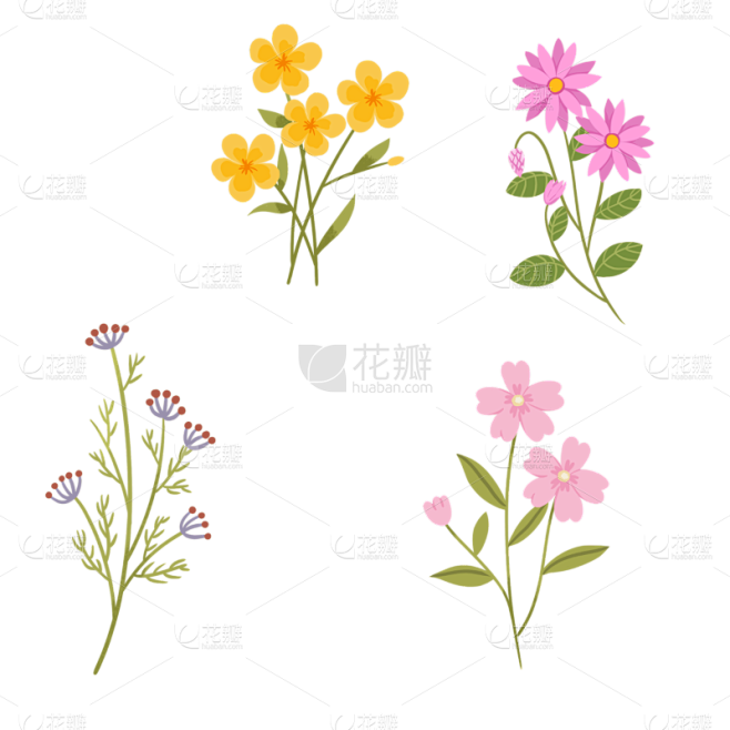 小清新简约手绘花卉元素