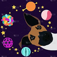 创意贺卡模板与狗。球，玩具，星星，狗。